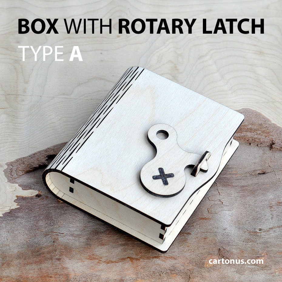 Wooden box with rotary latch. Laser cut project plan. Instant Etsy