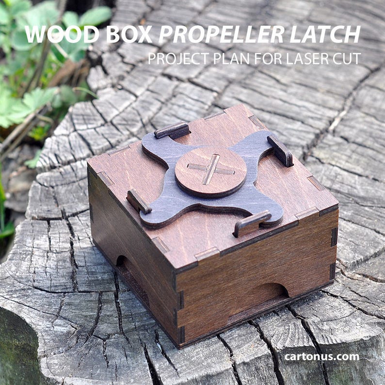 Boxes with propeller latch. Laser cut project plan. Instant Etsy