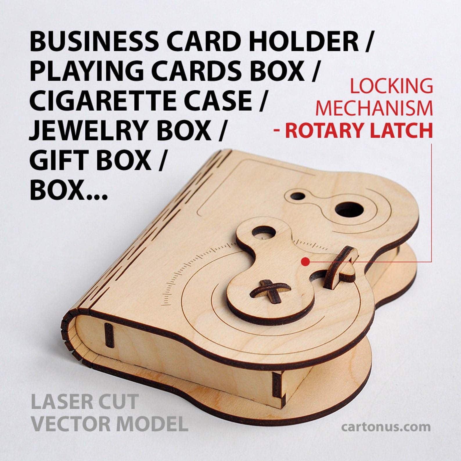 Wooden box with rotary latch. Laser cut project plan. Instant Etsy