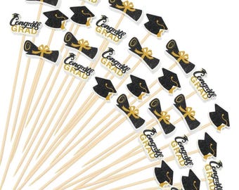 12-26-50-100 Piece Graduation Charcuterie Picks-Graduation Cocktail Picks-Graduation Appetizer Toothpicks-Grad Food Picks-Graduation Party