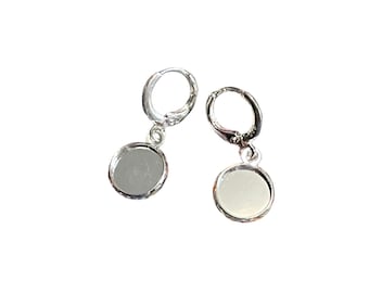 10mm Sterling Silver Lever Back Dangle Earrings-.925 Earrings-DIY Dangle Earrings-Silver Lever Back Earrings-Bezel Tray Setting Dangle
