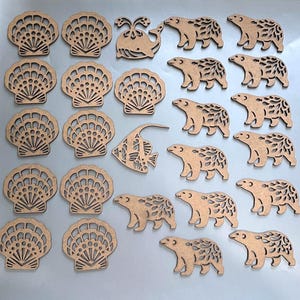 26 Piece Laser Cut Polar Bear-Laser Cut Chip Board-Laser Cut Shell-Laser Cut Fish-Laser Cut Whale-Small Ornament