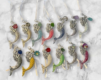 Sea Glass Mermaid Ornaments-Mermaid Christmas Ornament-Silver Mermaid Ornament-Custom Mermaid Ornament-Glitter Mermaid-Mermaid Window Decor