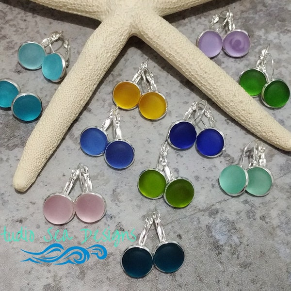 Sterling Silver Sea Glass Earrings-Beach Glass Earrings-Sterling Silver Earrings-Sea Glass Earrings-Sea Glass-Aqua-Turquoise-Teal-Cobalt