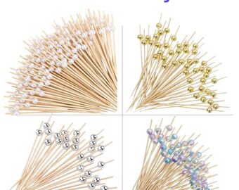 10-25-50-100 Piece Color Beaded Charcuterie Picks-Fancy Cocktail Picks-Fancy Picks-Fruit Skewers-Wedding-Drink Picks-Choose Your Color!