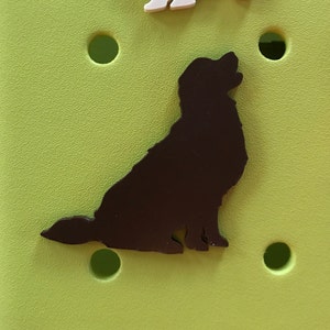 May include: A black silhouette of a dog sitting on a light green background.