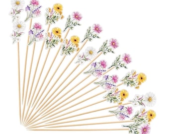 Wildflower Charcuterie Picks-Flower Cocktail Picks-Girls Party Charcuterie Pick-Tea Party Picks-Floral Party-Daisy Cosmos Colorful Picks