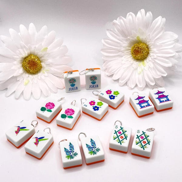 Sterling Silver Mahjong Earrings-Mahj Earrings-Mahjong Tile Earrings-Choose Your Earring Style-Choose Your Tile Design-Preppy Earrings