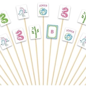 Mahjong Charcuterie Picks-Mahjong Cocktail Picks-Girls Night Charcuterie Picks-Preppy Party Picks-Game Night Party Picks-Pink and Green Pick