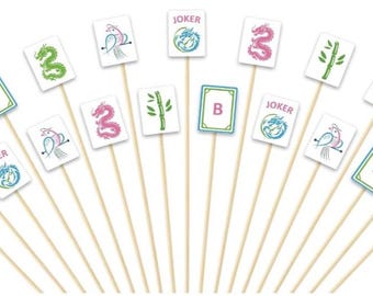 Mahjong Charcuterie Picks-Mahjong Cocktail Picks-Girls Night Charcuterie Picks-Preppy Party Picks-Game Night Party Picks-Pink and Green Pick