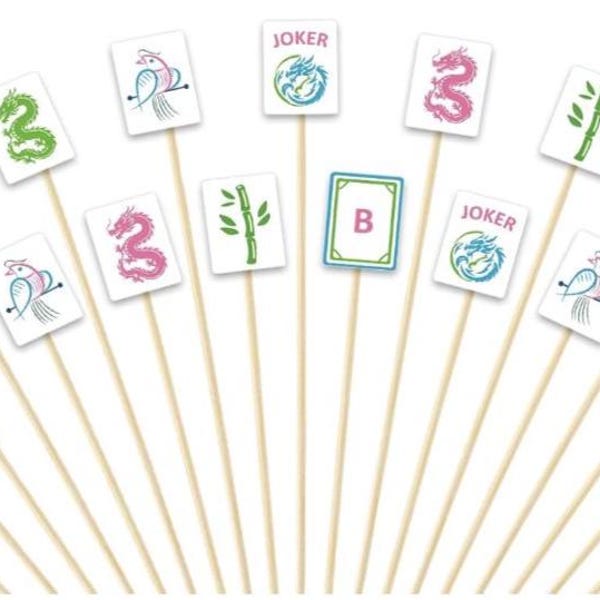 Mahjong Charcuterie Picks-Mahjong Cocktail Picks-Girls Night Charcuterie Picks-Preppy Party Picks-Game Night Party Picks-Pink and Green Pick