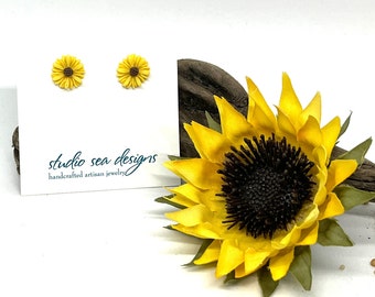 Sunflower Earrings-Sunflower Posts-Stainless Steel Post Earrings-Sunflower Stud Earrings-Handcrafted Resin Earrings-Sunflower Jewelry