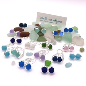Sea Gem Sea Glass Earrings-Tiny Recycled Glass Beach Glass Earrings-Sea Glass Earrings-Recycled Glass Earrings-Aqua-Turquoise-Teal-Cobalt