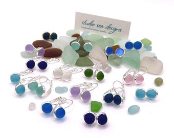 Tiny Sterling Silver Sea Glass Earrings: Aqua, Turquoise, Teal, Cobalt