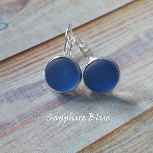 Sterling Silver Sea Glass Earrings-Beach Glass Earrings-Sterling Silver Earrings-Sea Glass Earrings-Sea Glass-Aqua-Turquoise-Teal-Cobalt Sapphire Blue