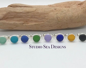 Sea Glass Ring-Sea Glass Adjustable Ring-Cultured Sea Glass Ring-Sea Glass Cabochon Ring-Beachy Ring-Colorful Stone Ring-Silver Plated Ring