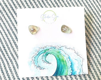 Sterling Silver Sea Glass Post Stud Earrings-Beach Glass Studs-Sea Glass Post Earrings-Sea Glass-Pale Green Sea Glass Earrings