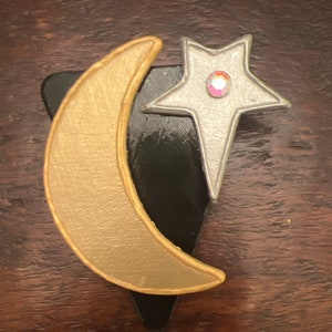 Handcrafted Moon and Star Paper & Paint Pin Brooch