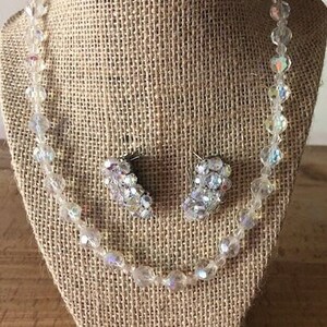 10.5&quot; AB Crystal Vintage Necklace and Clip Earrings