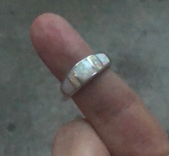 5 Stone Lab Made Opal Band Ring - image 7