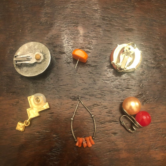 Lot of Six Pairs of Vintage Earrings - Orange - image 2