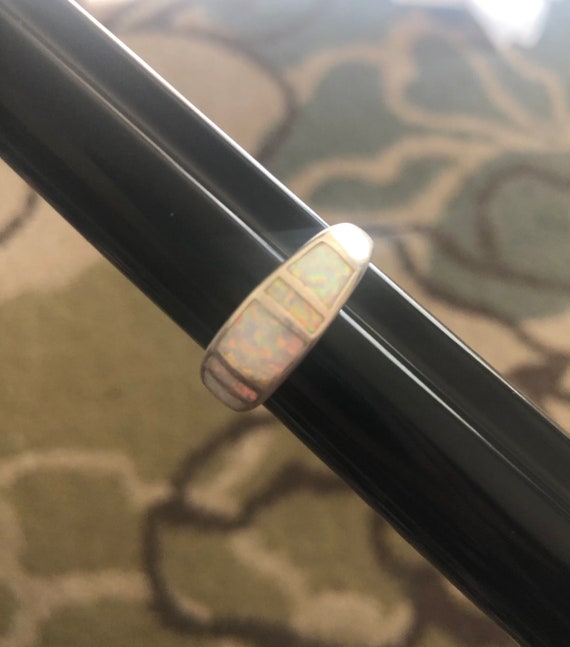 5 Stone Lab Made Opal Band Ring - image 2