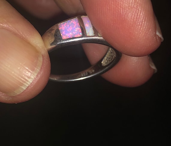 5 Stone Lab Made Opal Band Ring - image 5