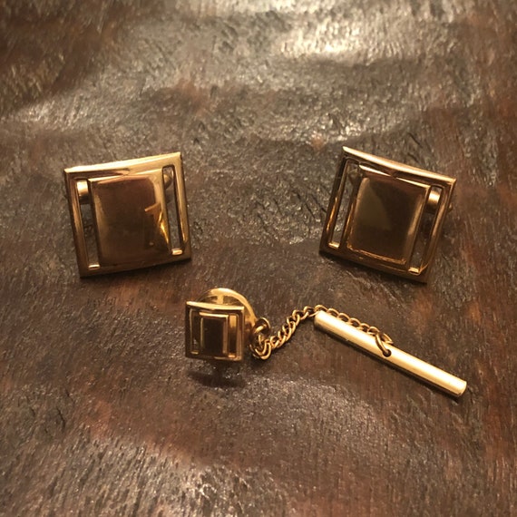 Vintage Swank Gold-tone Cuff Links & Tie Pin - image 2