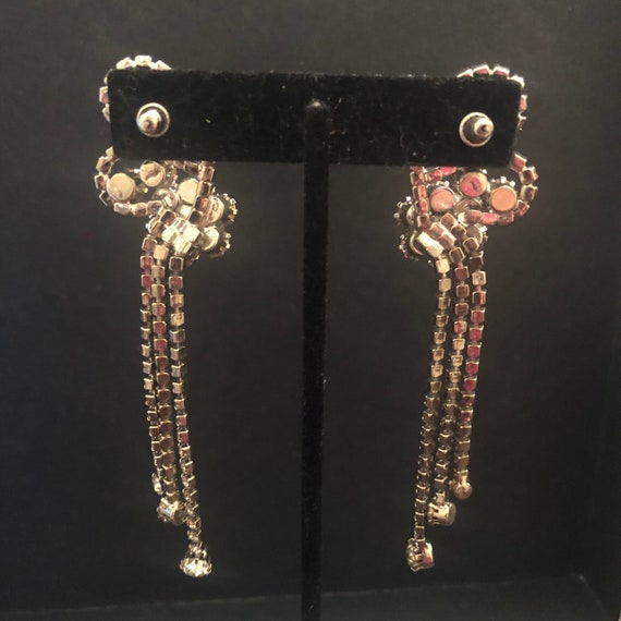 1980's Pierced Rhinestone Statement Dangle Earrin… - image 4