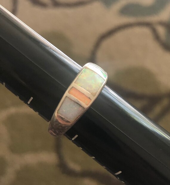5 Stone Lab Made Opal Band Ring - image 4