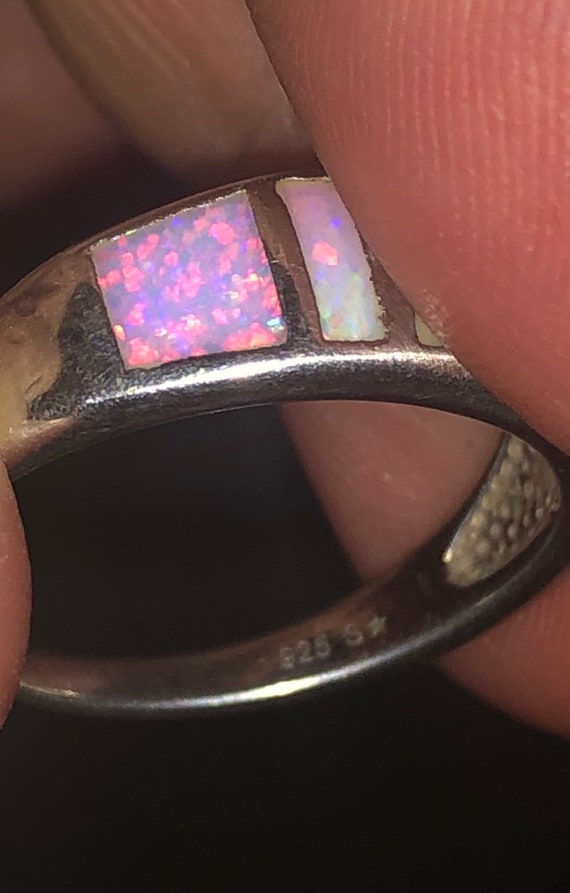 5 Stone Lab Made Opal Band Ring - image 3