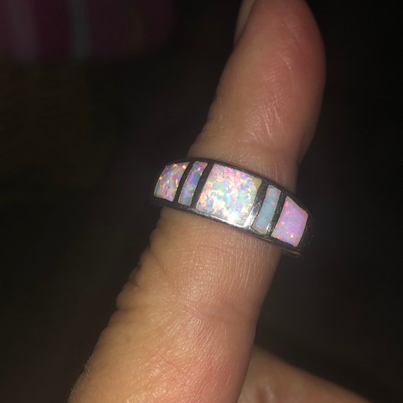 5 Stone Lab Made Opal Band Ring - image 1