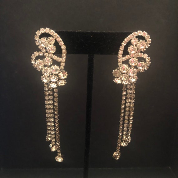 1980's Pierced Rhinestone Statement Dangle Earrin… - image 1