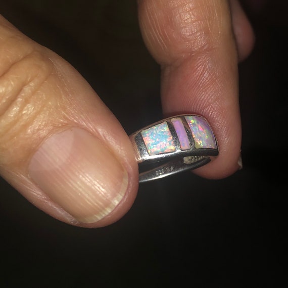 5 Stone Lab Made Opal Band Ring - image 9