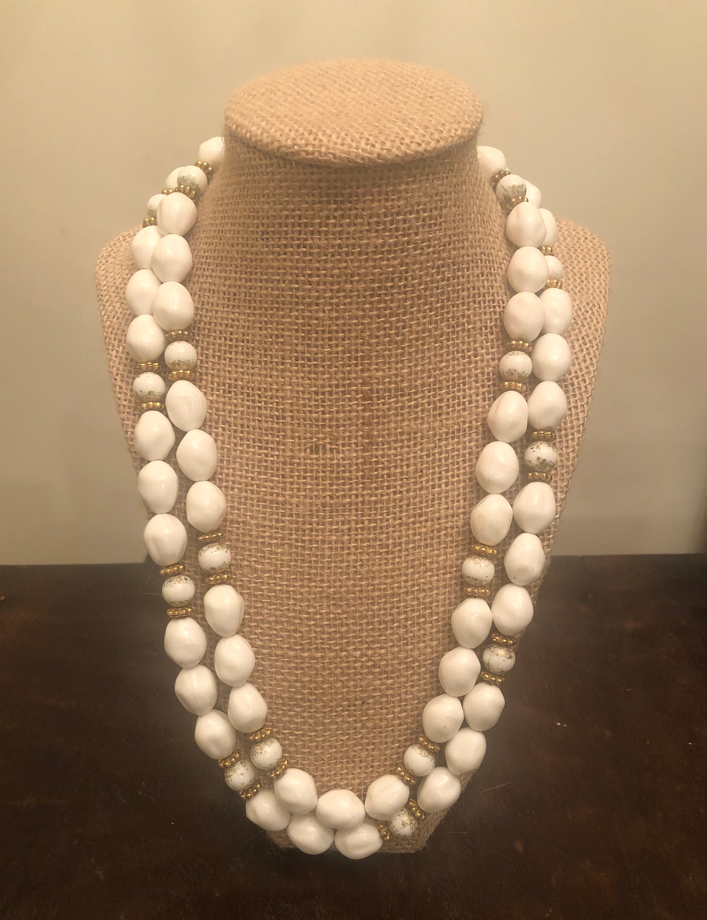 12 Large White Gold Tone Bead Necklace Etsy