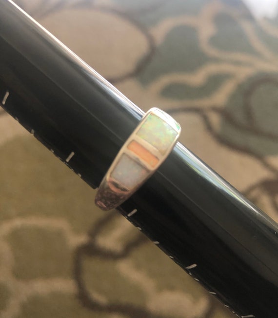 5 Stone Lab Made Opal Band Ring - image 8
