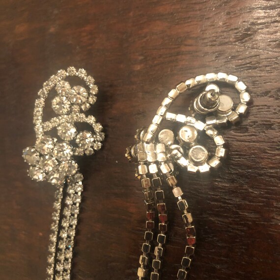 1980's Pierced Rhinestone Statement Dangle Earrin… - image 3