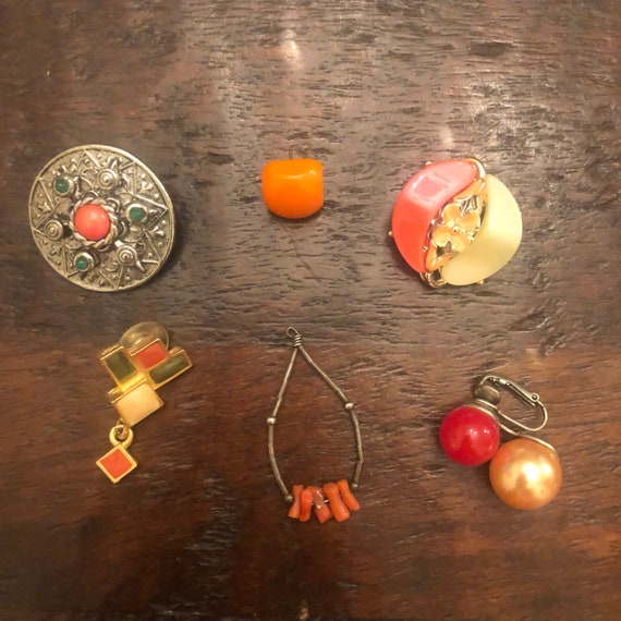 Lot of Six Pairs of Vintage Earrings - Orange - image 1