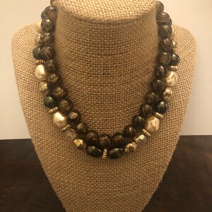 Double Strand Brown Tones Vintage Beaded Necklace