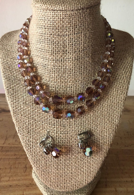 Vintage Lavender Crystal Necklace & Earrings Set