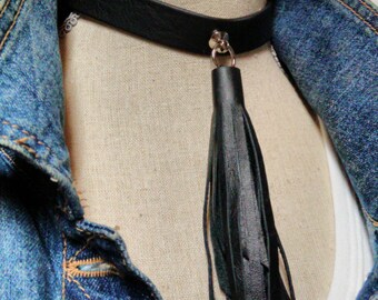 Leather Tassel Choker, Black Choker Tassel Necklace, Choker Tassel Necklace, Leather Choker, Leather Tassel Choker, BDSM Choker