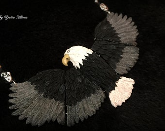 Polymer Clay Eagle, Pendant Eagle, Necklace Eagle, Animal jewelry, Bird Necklace, Polymer Clay Jewelry, Blackbird necklace, Wing necklace