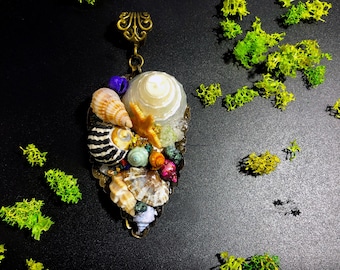 Handmade Seashell Pendant Necklace, Bronze Ocean Jewelry