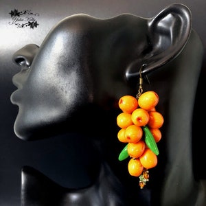 Sea Buckthorn Earrings, Clay Orange Berry Earrings, Yellow Clay Earrings, Sea Buckthorn Berry Earrings, Clay Berry Earring, Sweet Earrings