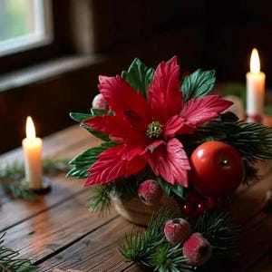 Christmas Flowers Brooch, Poinsettia Flower Brooch, Christmas Red Brooch, Red Flower Brooch, Polymer Clay Flower, Christmas Red Poinsettia