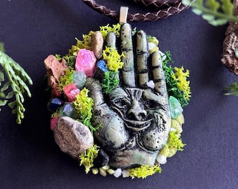 Collier totem en cristal, amulette forestière faite main, bijoux esprit de la nature