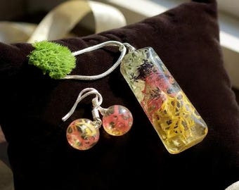Real Moss Resin Jewelry Set, Natural Moss Earrings, Necklace