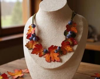 Handcrafted Maple Leaf Clay Necklace, Autumn Woodland Jewelry