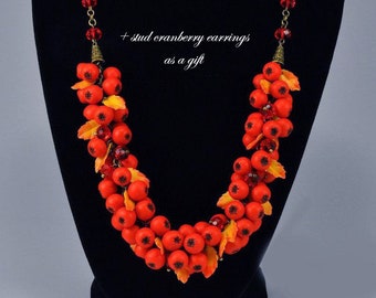 Necklace with cranberries, Berry necklace, berry decoration, orange necklace, orange berries, summer necklace, juicy necklace, red berries