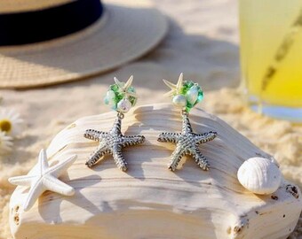 Real Seashell Starfish Earrings, Mermaid Jewelry, Beach Wedding